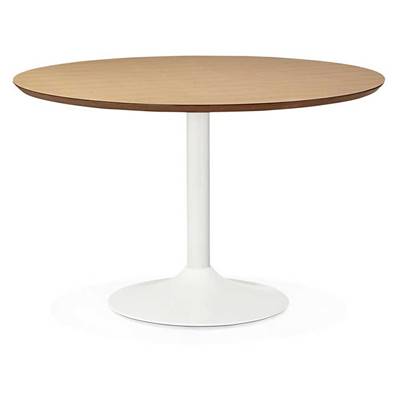 Table / table de réunion design ronde 'Bjork' plateau bois pied central métal blanc – Ø 120 cm