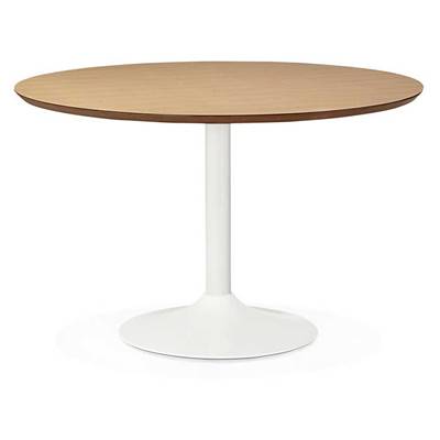 Table à diner / de réunion design ronde 'Bjork' plateau bois pied central métal blanc – Ø 120 cm