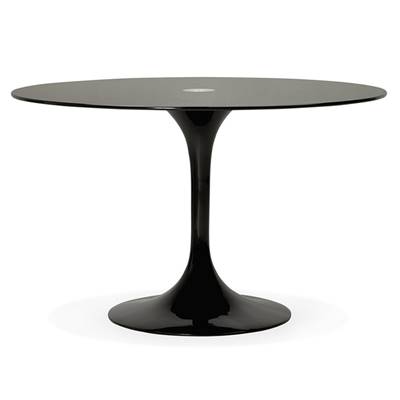 Table à diner / de réunion ronde 'Roundglass' en verre trempé noir pied central noir – Ø 120 cm