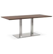 Table de salle à manger 'Tvillin' plateau noyer pied central en acier brossé - 180 x 90 cm