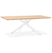 Table de salle à manger design 'Tepee Wood' plateau bois naturel pieds en métal blanc - 200 x 100 cm