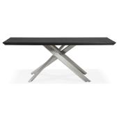 Table de salle à manger design 'Tepee Wood' plateau bois noir pieds en acier brossé - 200 x 100 cm