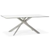 Table de salle à manger 'Tepee Ceram' blanche plateau en céramique pieds acier brossé - 180 x 90 cm