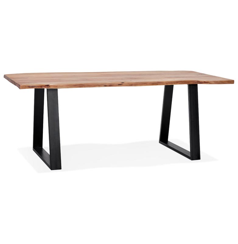 Table / table de réunion rectangulaire de style industriel 'BARNE' en bois massif pieds en métal noir - 200 x 95 cm