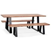 Table / table de réunion rectangulaire de style industriel 'BARNE' en bois massif pieds en métal noir - 200 x 95 cm