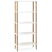 Etagère bibliothèque scandinave 'TOWER' tablettes en bois blanc structure et pieds en bois naturel