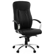 Fauteuil de bureau design à roulettes et dossier haut 'LEADER' noir avec pieds en métal chromé