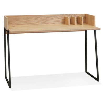 Petit bureau droit / table de travail design 'RAFFINE' bois naturel pieds métal noir - 120 x 60 cm