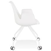 Petite chaise de bureau à accoudoirs design à roulettes 'KOOL' blanche avec pieds en métal blanc