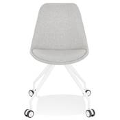 Petite chaise de bureau design à roulettes dossier bas 'SIMPLE' en tissu gris pieds en métal blanc