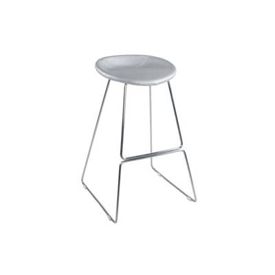 Tabouret de bar design 'Comète' gris argenté avec pieds tréteaux en métal chromé