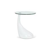 Table basse d'appoint design 'Goutte' en verre et pied en fibre de verre blanche - Ø 45 cm