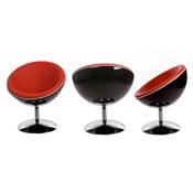 Fauteuil design boule SPHERE pivotant rouge et noir pied chromé