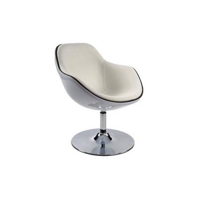 Fauteuil design lounge rond à accoudoirs 'Space' pivotant blanc pied central en métal chromé