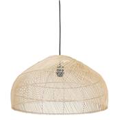 Suspension design demi sphère 'JUNGLE' abat jour en rotin structure métal blanc réglable en hauteur