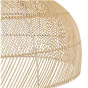 Suspension design demi sphère 'JUNGLE' abat jour en rotin structure métal blanc réglable en hauteur