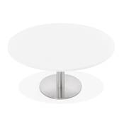 Table basse ronde lounge 'KARA MINI' blanche en bois et pied central en acier brossé - Ø 90 cm