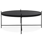 Table basse ronde 'ELEMENTO XL' plateau en verre noir 4 pieds en métal noir - Ø 80 cm