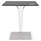 Table carrée intérieur / extérieur 'RAMO' noire pied central transparent et gris - 80 x 80 cm