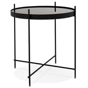 Table d'appoint guéridon pliable 'SMALL ELEMENTO' plateau en verre noir 4 pieds métal noir - Ø 40 cm