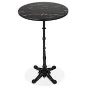 Table bar haute ronde rustique 'CORTE' en pierre effet marbre noir avec pied central noir – Ø 60 cm