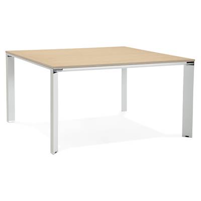 Table de réunion / bureau bench design 'BIG AFER' bois pieds métal blanc et chromé - 140 x 140 cm