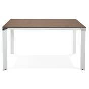 Table de réunion / bureau bench design 'BIG AFER' noyer pieds métal blanc et chromé - 140 x 140 cm