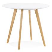 Table / table de réunion scandinave ronde 'SMALL SOLNÄ' blanche en bois 4 pieds en bois – Ø 90 cm