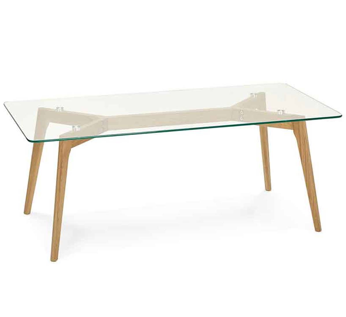Table basse scandinave rectangulaire Kaffetäbel verre 4 pieds bois