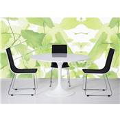 Table / table de réunion 'Tulipe' blanche plateau bois laqué pied central fibre de verre – Ø 120 cm
