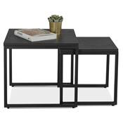 Set de 2 tables gigognes style industriel carrées 'SMALL FYRKANT" bois pieds métal noir - 50 x 50 cm