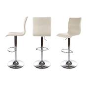 Tabouret de bar réglable design 'Luxe' pivotant crème pied central en métal chromé et dossier haut