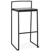 Tabouret de bar empilable design carré 'BLACK IRON' noir avec pieds en métal noir et dossier bas