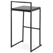 Tabouret de bar empilable design carré 'BLACK IRON' noir avec pieds en métal noir et dossier bas