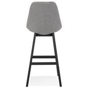 Tabouret de bar design 'CHAIRMAN BLACK EDITION' tissu pied de poule 4 pieds bois noir dossier haut