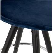 Tabouret de bar 'BLACK CIRCLE' velours bleu 4 pieds bois noir repose pieds métal chromé dossier haut