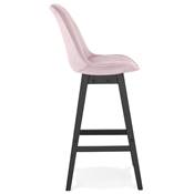 Tabouret de bar design 'CHAIRMAN BLACK EDITION' en velours rose 4 pieds en bois noir dossier haut