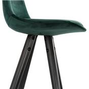 Tabouret de bar 'BLACK CIRCLE' velours vert 4 pieds bois noir repose pieds métal chromé dossier haut