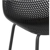 Tabouret de bar design intérieur/extérieur 'RAINY' perforé noir 4 pieds en métal noir dossier haut