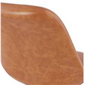Tabouret de bar design moderne 'KESKI' marron 4 pieds et repose pieds en métal noir dossier haut