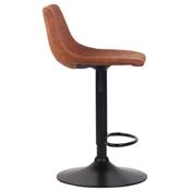 Tabouret snack réglable 'BONG' pivotant microfibre marron pied métal noir repose pieds dossier haut