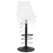Tabouret de bar réglable design 'BAROK' pivotant blanc pied et repose pieds métal noir dossier haut