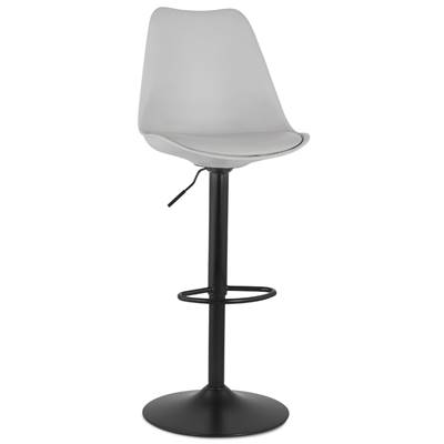 Tabouret de bar réglable design 'BAROK' pivotant gris pied et repose pieds métal noir dossier haut