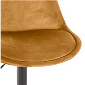 Tabouret bar réglable 'BAROK' pivotant velours moutarde pied et repose pieds métal noir dossier haut