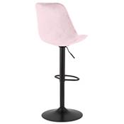 Tabouret bar réglable 'BAROK' pivotant velours rose pied et repose pieds en métal noir dossier haut