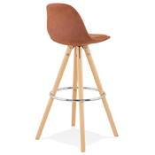 Tabouret de bar scandinave 'CIRCLE' microfibre marron 4 pieds bois repose pieds chromé dossier haut