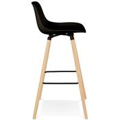 Tabouret de bar scandinave 'NORSKI' noir 4 pieds bois naturel repose pieds métal noir dossier haut