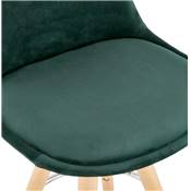 Tabouret bar scandinave 'CIRCLE' velours vert 4 pieds bois naturel repose pieds chromé dossier haut