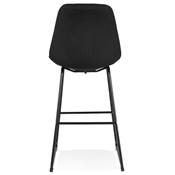 Tabouret de bar design 'GUSTO' en tissu noir pieds tréteaux et repose pieds métal noir dossier haut