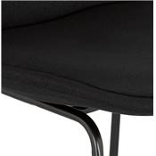 Tabouret de bar design 'GUSTO' en tissu noir pieds tréteaux et repose pieds métal noir dossier haut